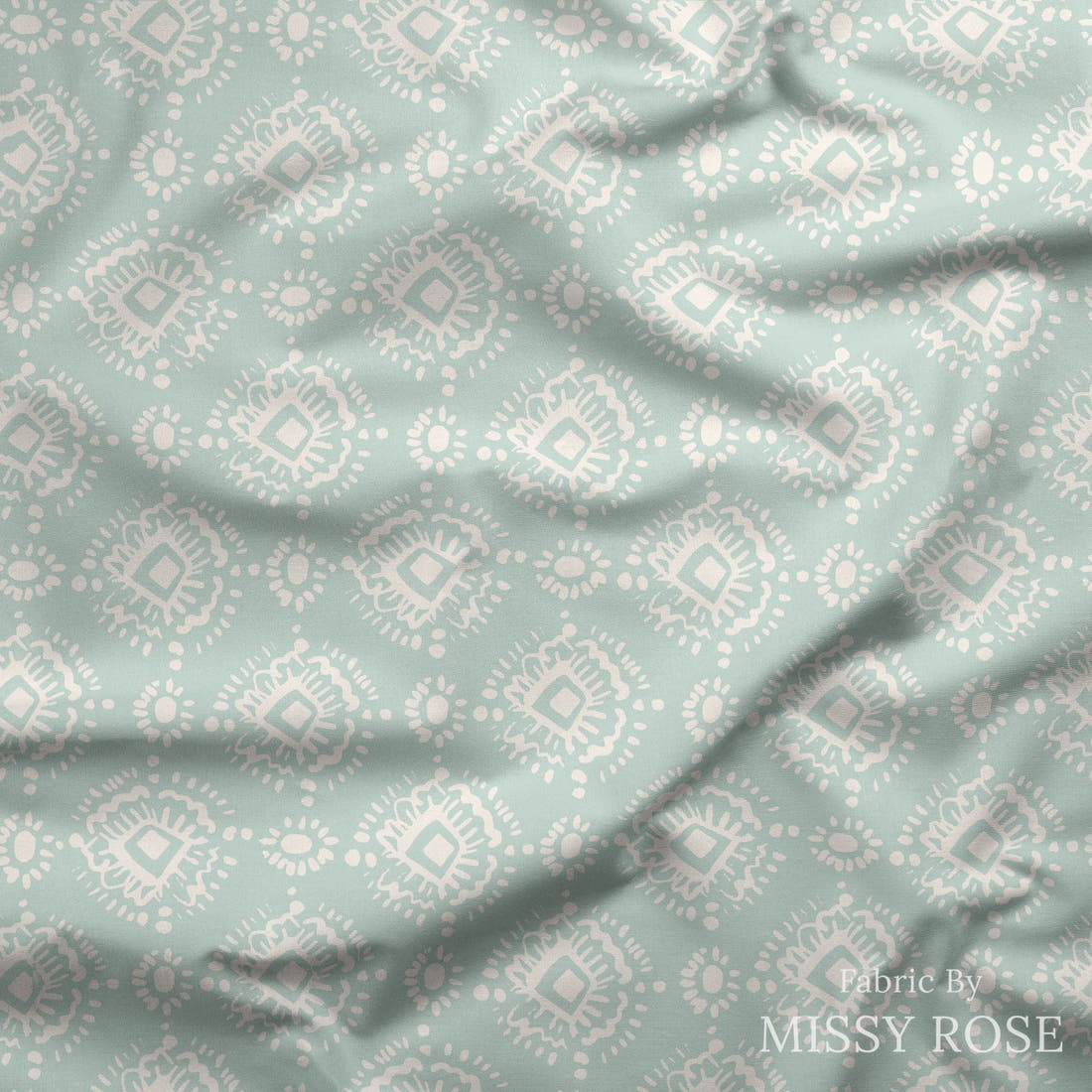 Indy Bloom Fabric Bee My Valentine Ikat In Mint 21 draped fabric mockup - custom printed fabric by the metre | Fabric by Missy Rose