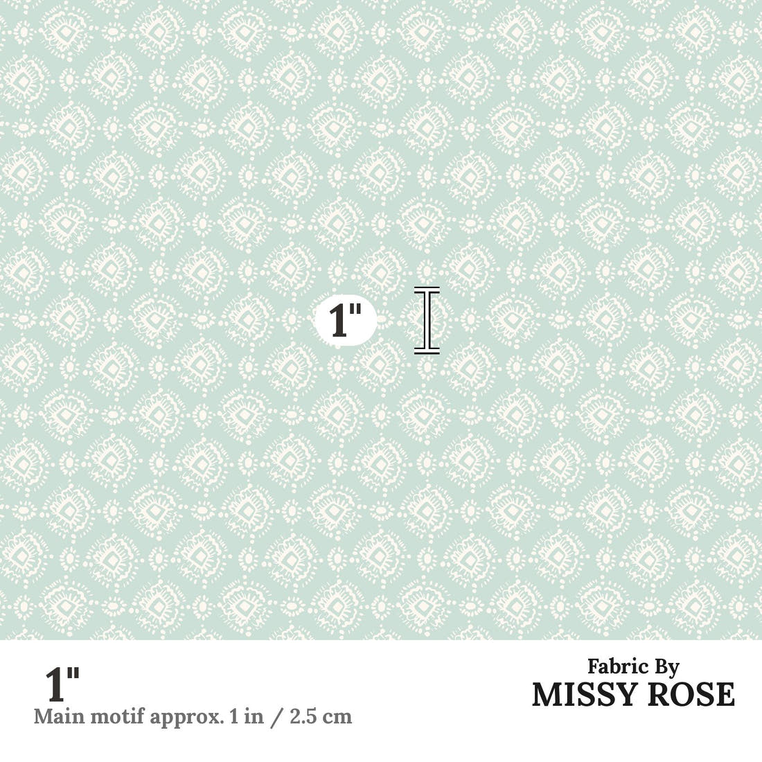 Indy Bloom Fabric Bee My Valentine Ikat In Mint 21 1 inch print scale guide | Fabric by Missy Rose