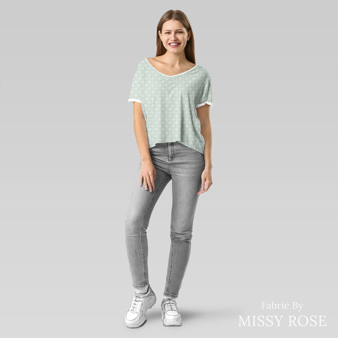 Indy Bloom Fabric Bee My Valentine Ikat In Mint 21 sewn into an everyday tee - custom printed fabric | Fabric by Missy Rose