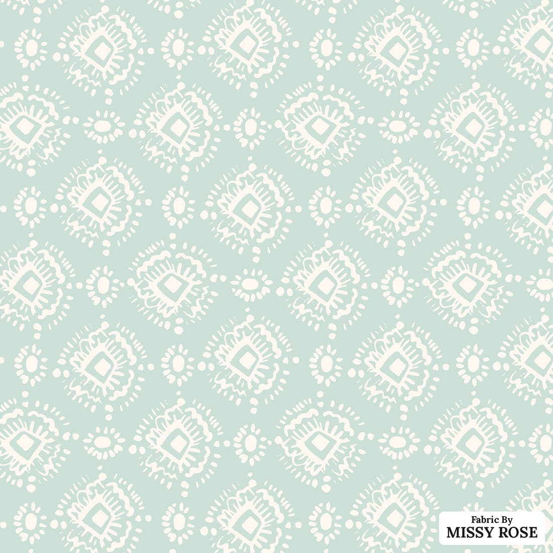 Indy Bloom Fabric Bee My Valentine Ikat In Mint 21 flat view of the printed design | Fabric by Missy Rose