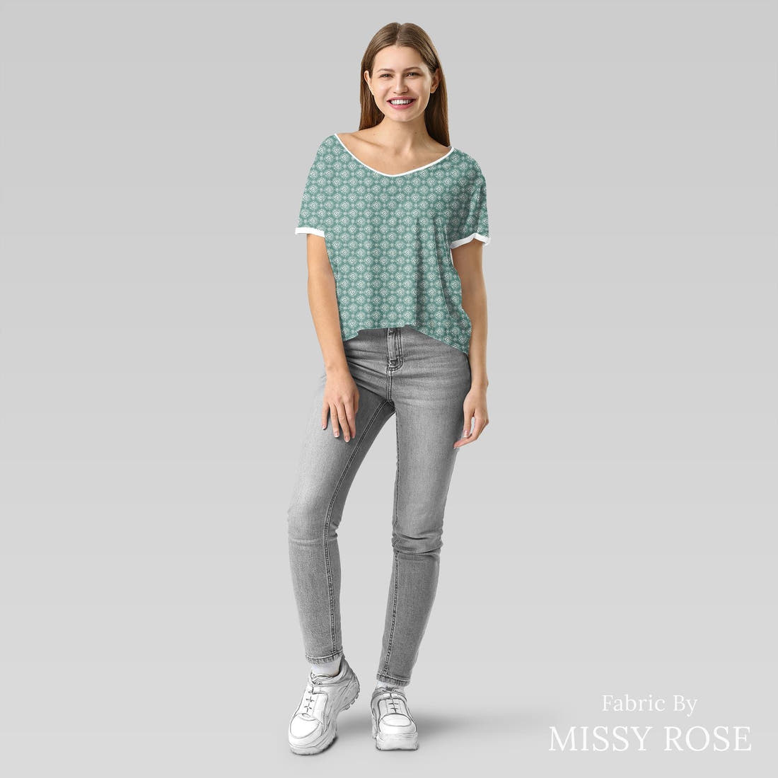 Indy Bloom Fabric Bee My Valentine Ikat In Teal 22 sewn into an everyday tee - custom printed fabric | Fabric by Missy Rose