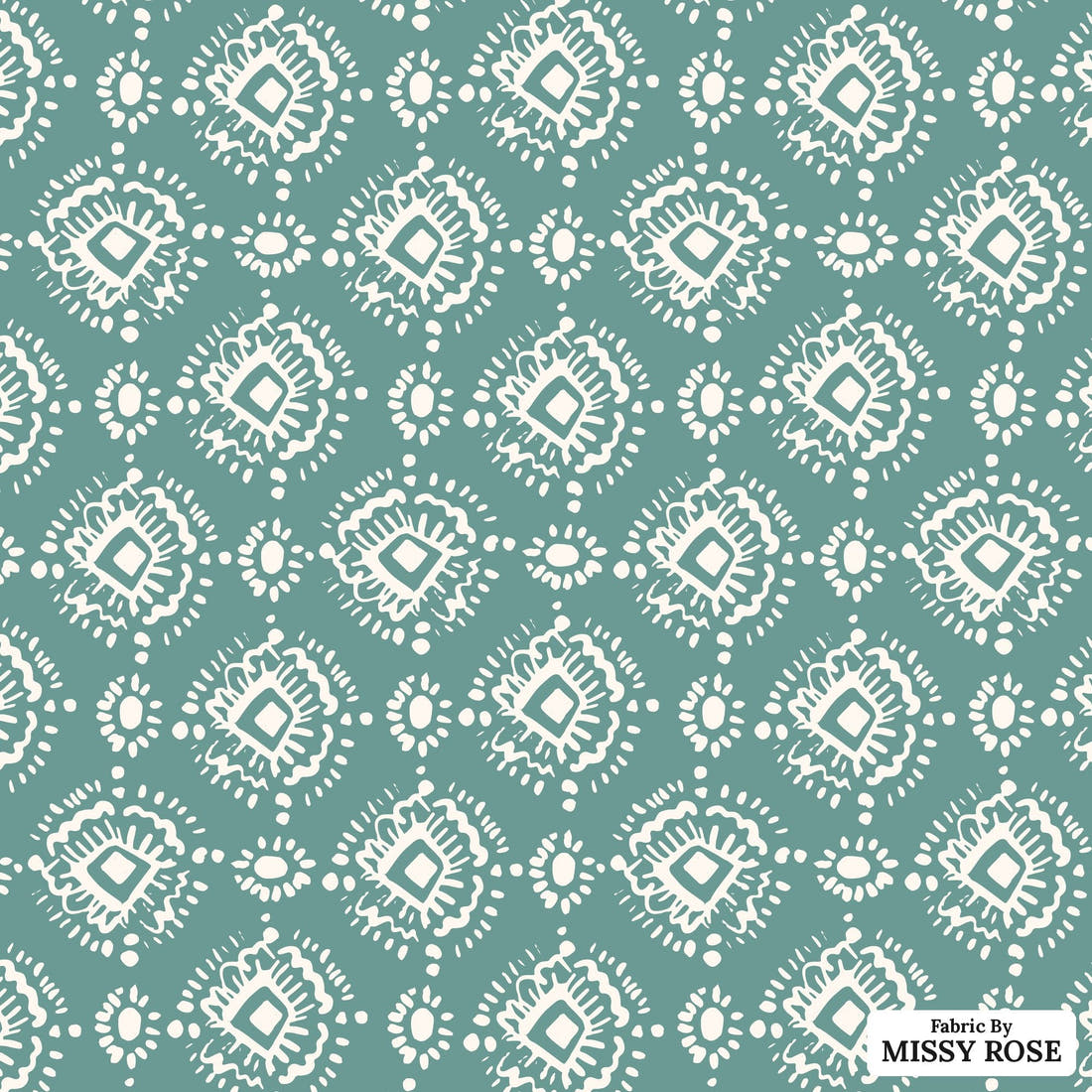 Indy Bloom Fabric Bee My Valentine Ikat In Teal 22 flat view of the printed design | Fabric by Missy Rose