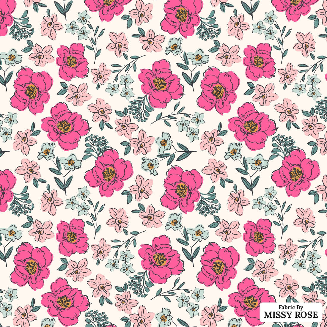 Indy Bloom Fabric Bee My Valentine Sweet Pea Pink 01 flat view of the printed design | Fabric by Missy Rose