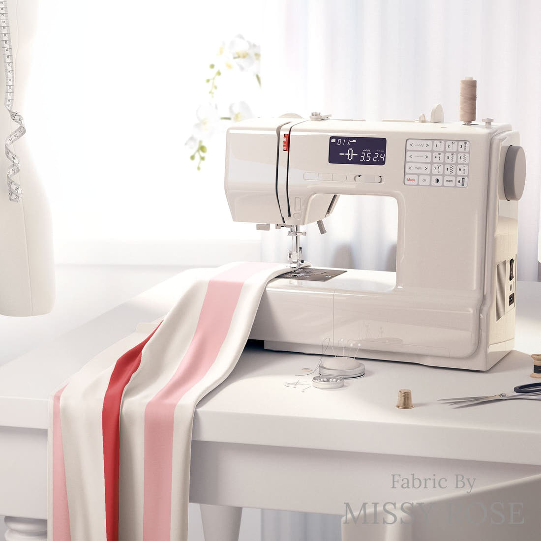 Indy Bloom Fabric Bee My Valentine Valentine Stripe 23 fabric on a sewing machine - sew your own | Fabric by Missy Rose