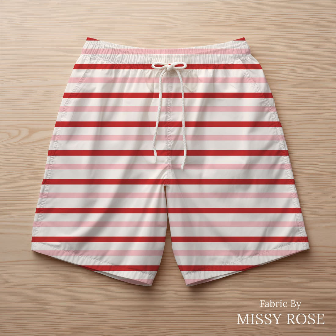 Indy Bloom Fabric Bee My Valentine Valentine Stripe 23 sewn into swim shorts - custom printed fabric | Fabric by Missy Rose