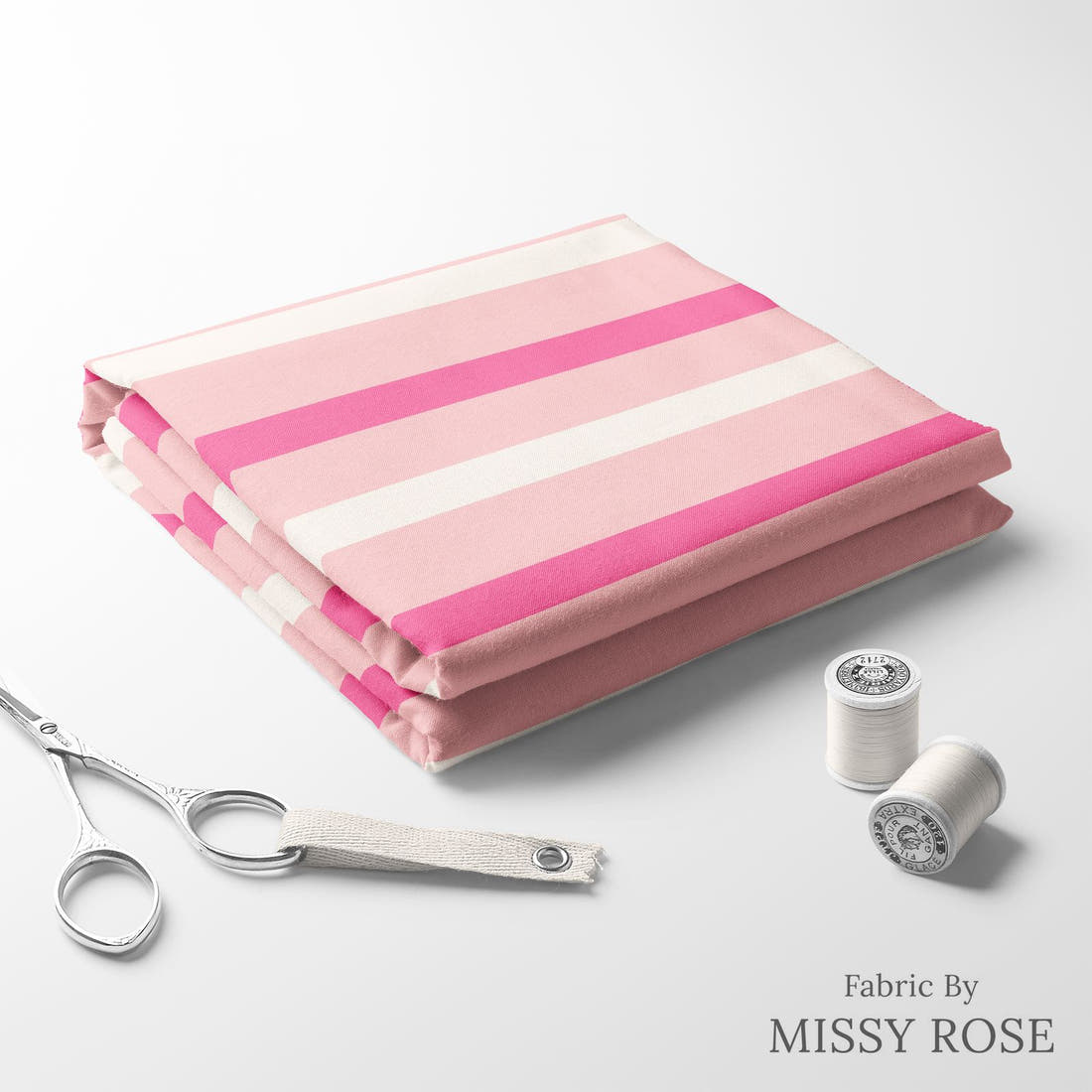 Indy Bloom Fabric Bee My Valentine Valentine Stripe In Bubblegum 24 folded fabric stack with matching thread - pre-order fabric Australia | Fabric by Missy Rose