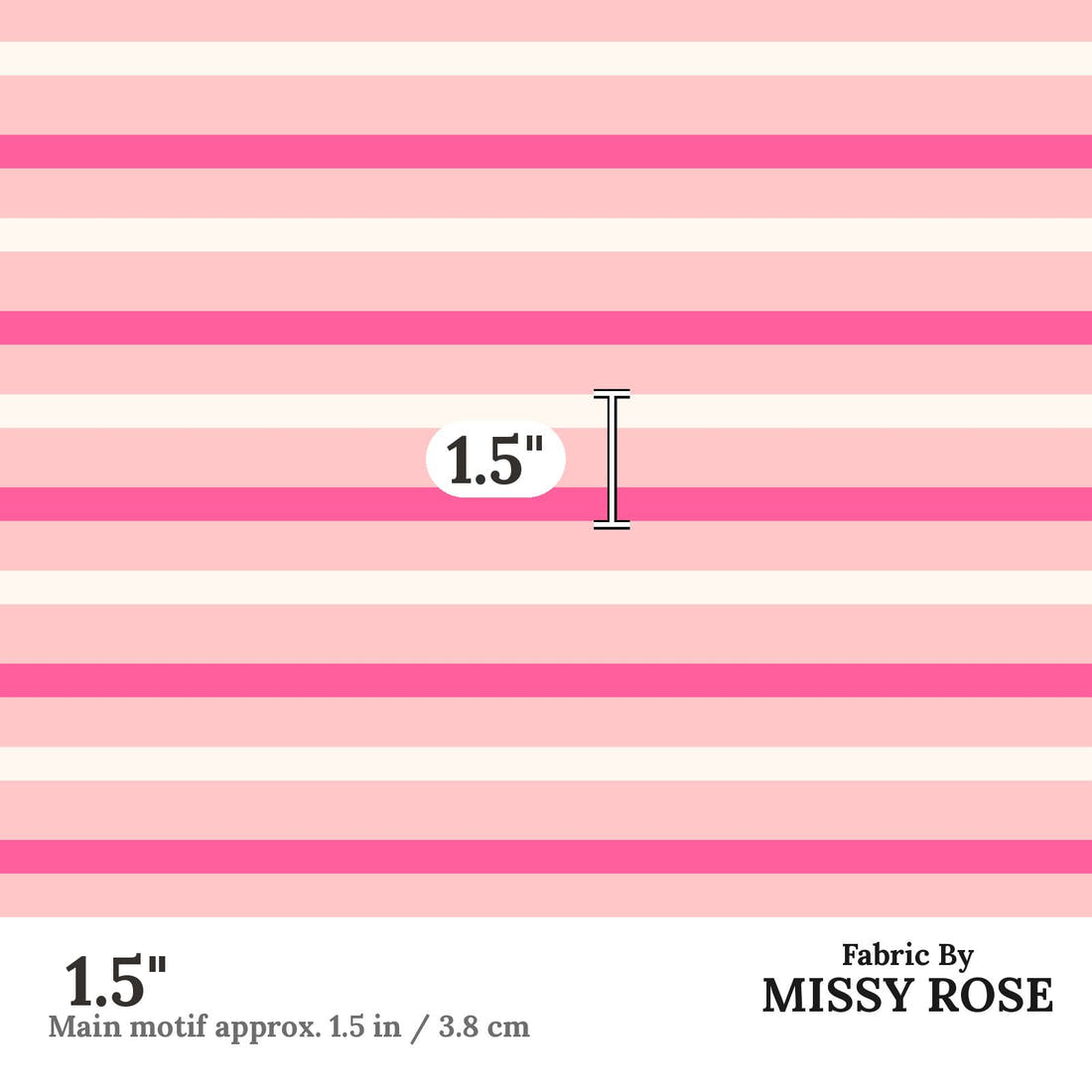 Indy Bloom Fabric Bee My Valentine Valentine Stripe In Bubblegum 24 1.5 inch print scale guide | Fabric by Missy Rose