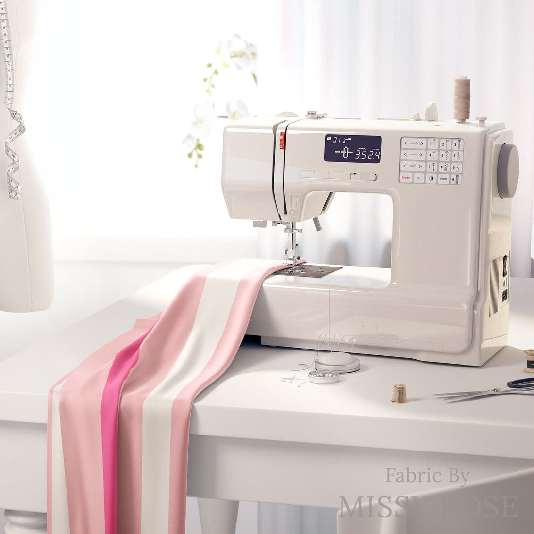 Indy Bloom Fabric Bee My Valentine Valentine Stripe In Bubblegum 24 fabric on a sewing machine - sew your own | Fabric by Missy Rose