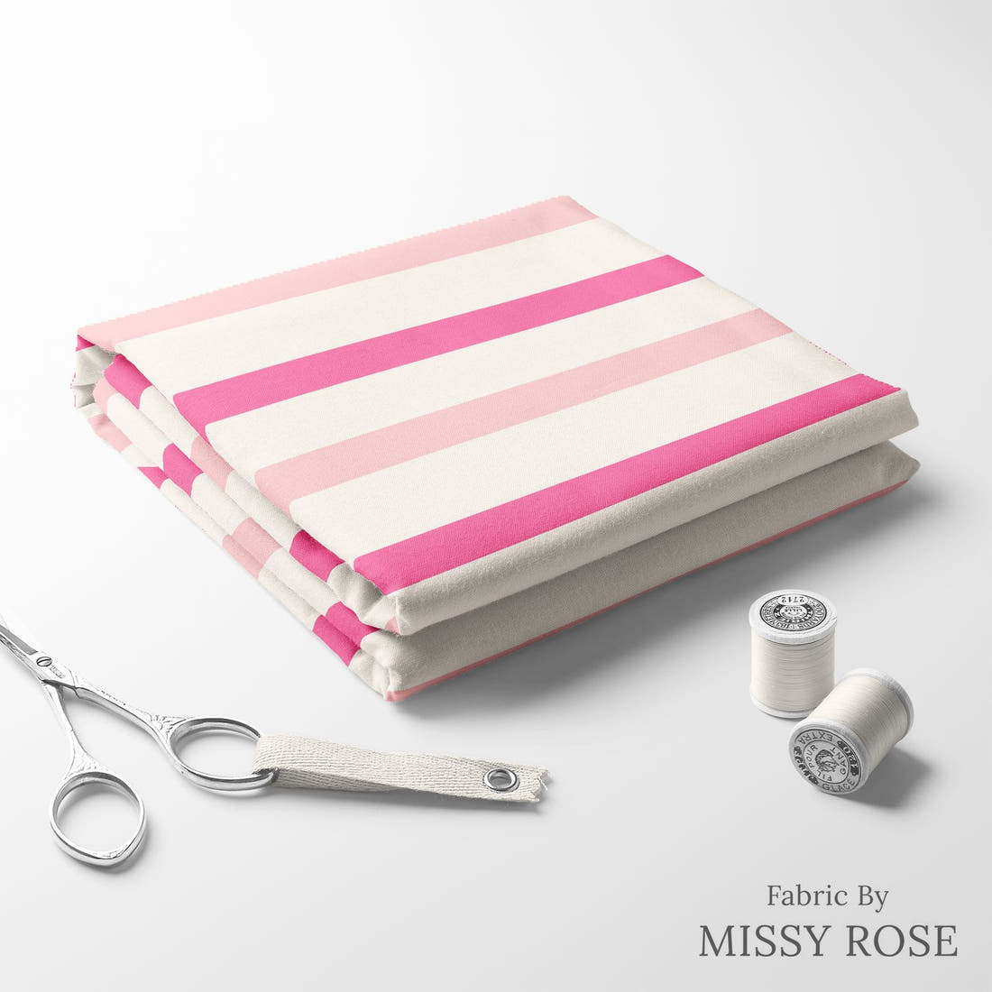 Indy Bloom Fabric Bee My Valentine Valentine Stripe In Hot Pink 25 folded fabric stack with matching thread - pre-order fabric Australia | Fabric by Missy Rose