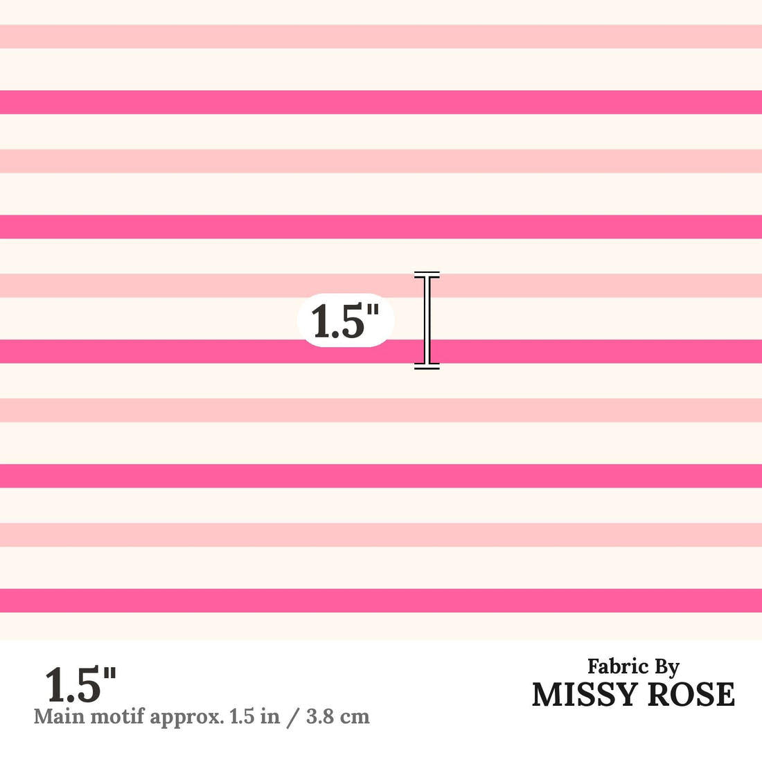 Indy Bloom Fabric Bee My Valentine Valentine Stripe In Hot Pink 25 1.5 inch print scale guide | Fabric by Missy Rose
