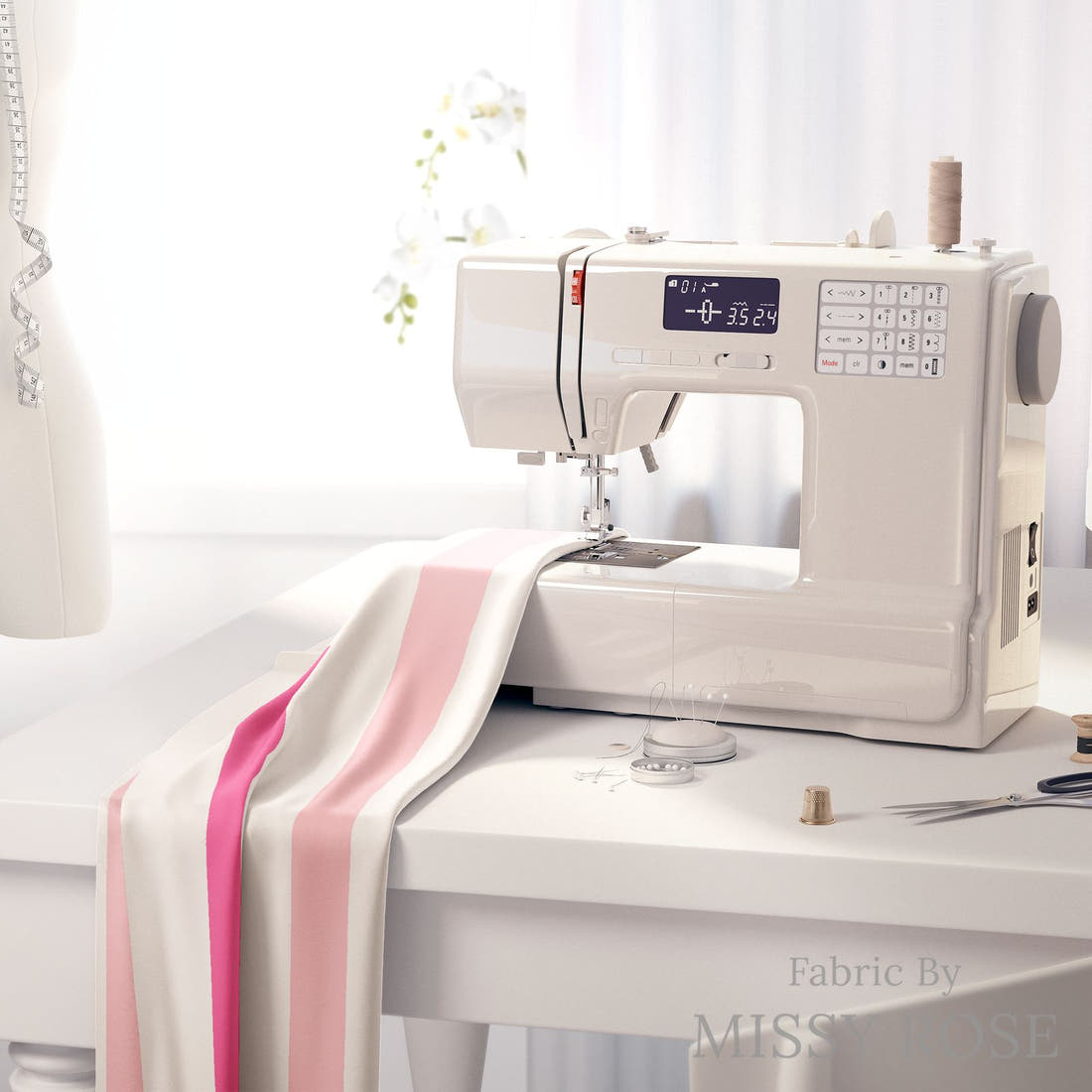 Indy Bloom Fabric Bee My Valentine Valentine Stripe In Hot Pink 25 fabric on a sewing machine - sew your own | Fabric by Missy Rose