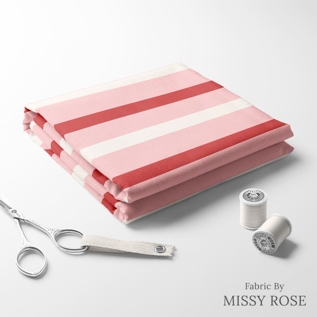 Indy Bloom Fabric Bee My Valentine Valentine Stripe In Pink 26 folded fabric stack with matching thread - pre-order fabric Australia | Fabric by Missy Rose