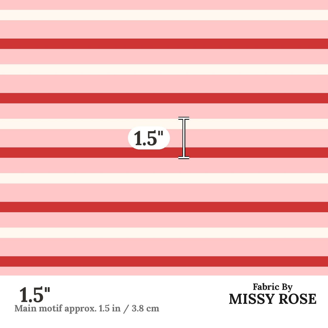 Indy Bloom Fabric Bee My Valentine Valentine Stripe In Pink 26 1.5 inch print scale guide | Fabric by Missy Rose