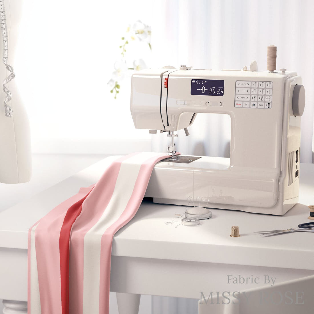 Indy Bloom Fabric Bee My Valentine Valentine Stripe In Pink 26 fabric on a sewing machine - sew your own | Fabric by Missy Rose
