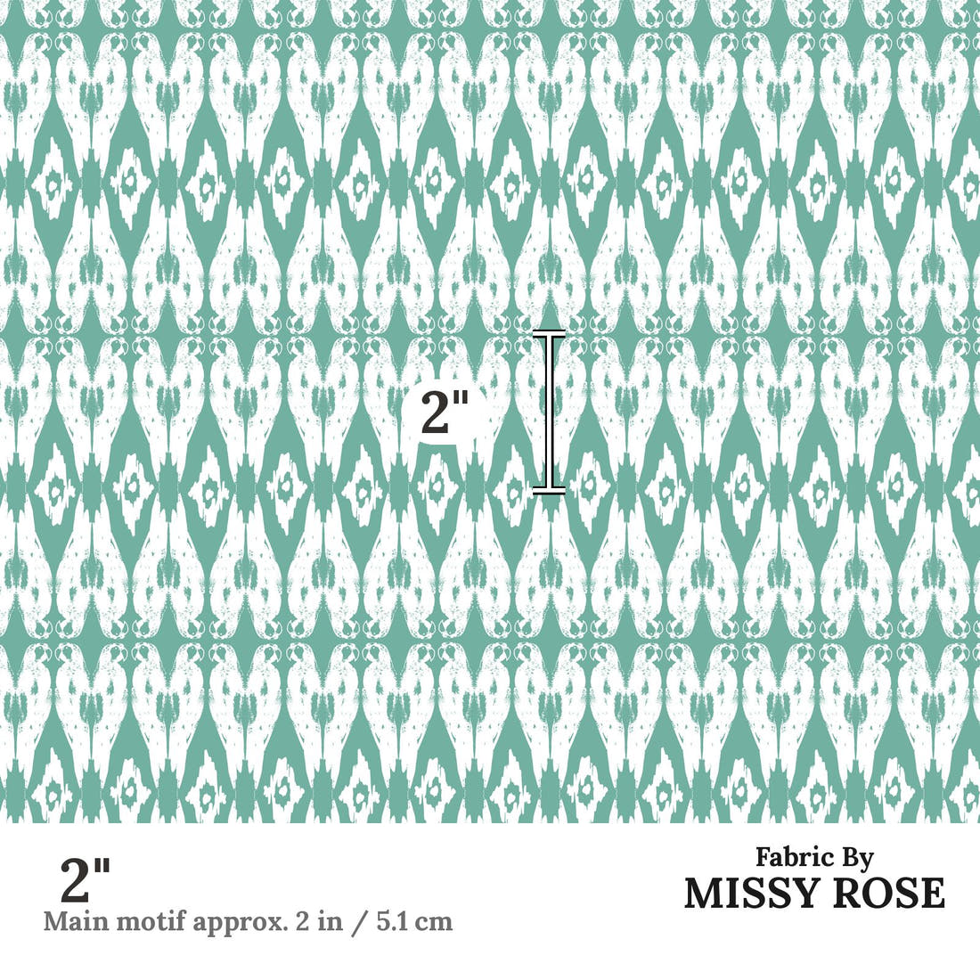 Indy Bloom Fabric Boho Beach Bohemian Teal Parrot 27 2 inch print scale guide | Fabric by Missy Rose
