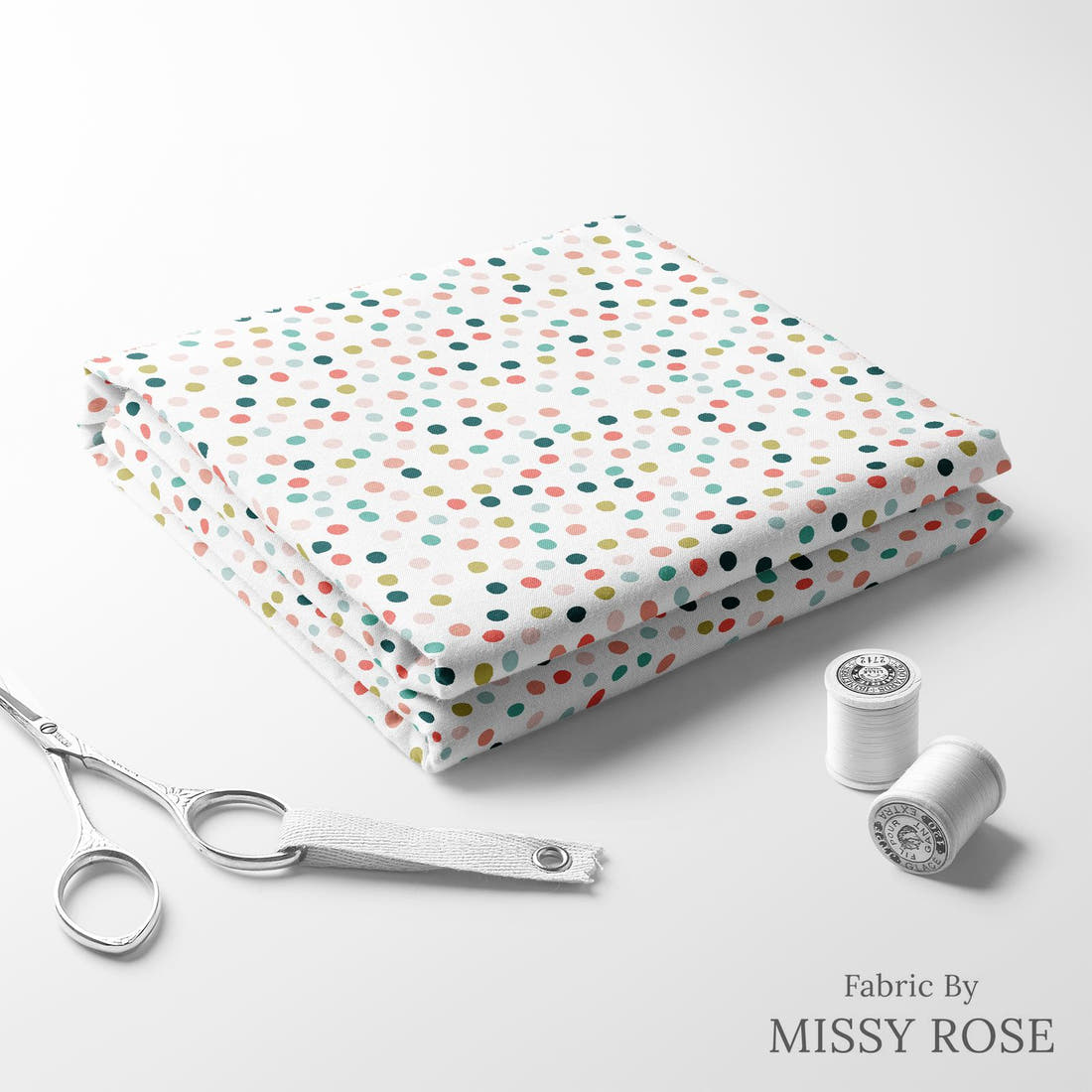 Indy Bloom Fabric Boho Beach Dots 07 folded fabric stack with matching thread - pre-order fabric Australia | Fabric by Missy Rose