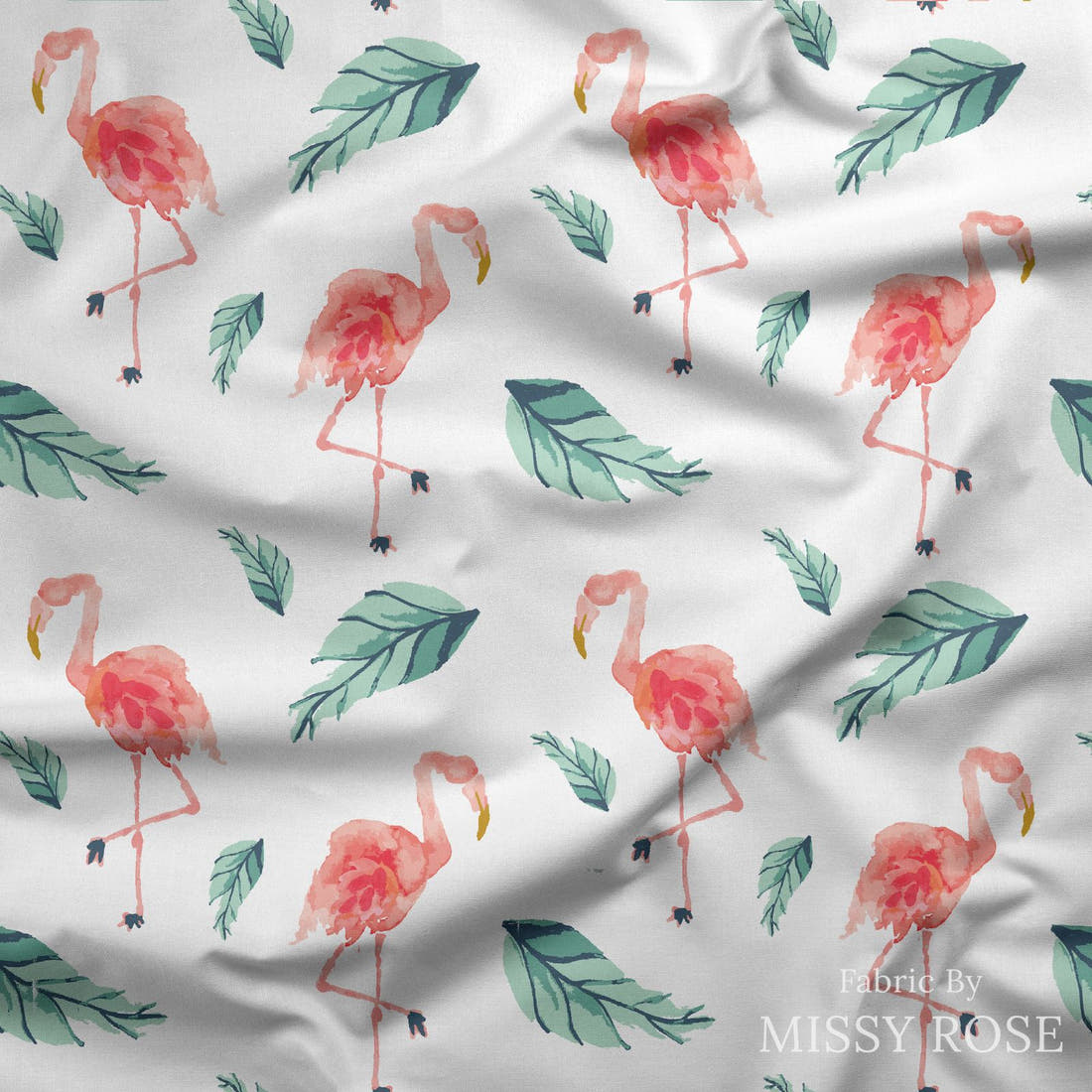 Indy Bloom Fabric Boho Beach Flamingo Palm 25 draped fabric mockup - custom printed fabric by the metre | Fabric by Missy Rose