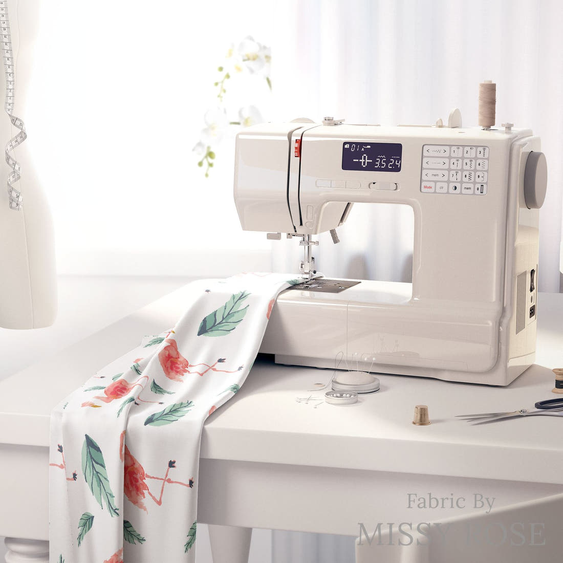 Indy Bloom Fabric Boho Beach Flamingo Palm 25 fabric on a sewing machine - sew your own | Fabric by Missy Rose