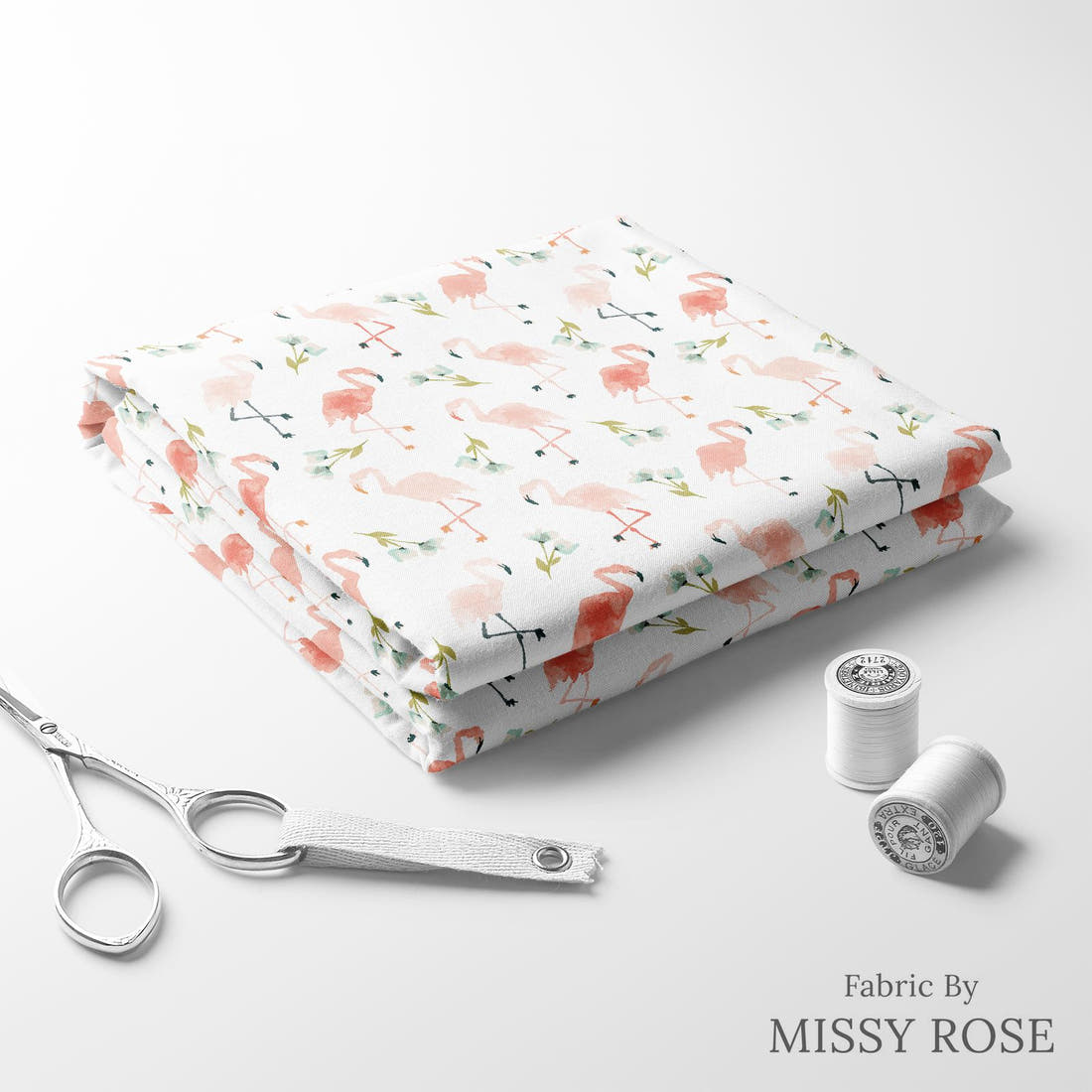 Indy Bloom Fabric Boho Beach Flamingo Paradise 06 folded fabric stack with matching thread - pre-order fabric Australia | Fabric by Missy Rose