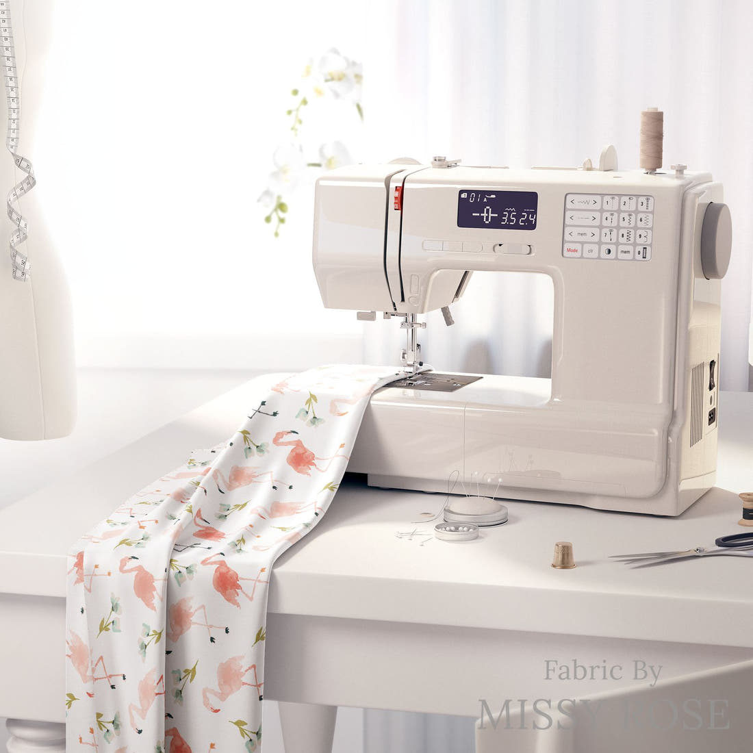 Indy Bloom Fabric Boho Beach Flamingo Paradise 06 fabric on a sewing machine - sew your own | Fabric by Missy Rose