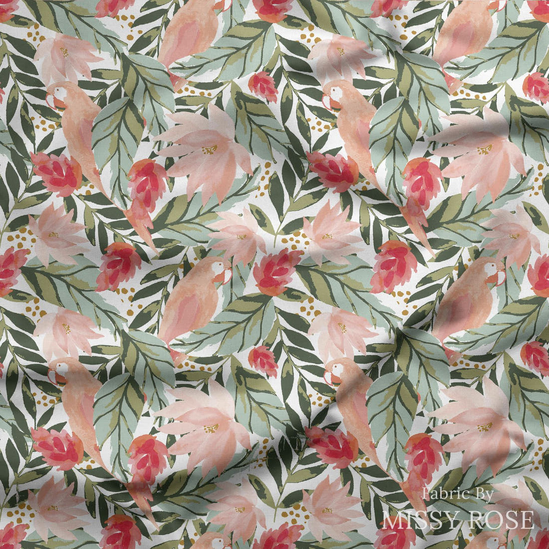 Indy Bloom Fabric Boho Beach Floral Tropical Green Peach 17 draped fabric mockup - custom printed fabric by the metre | Fabric by Missy Rose