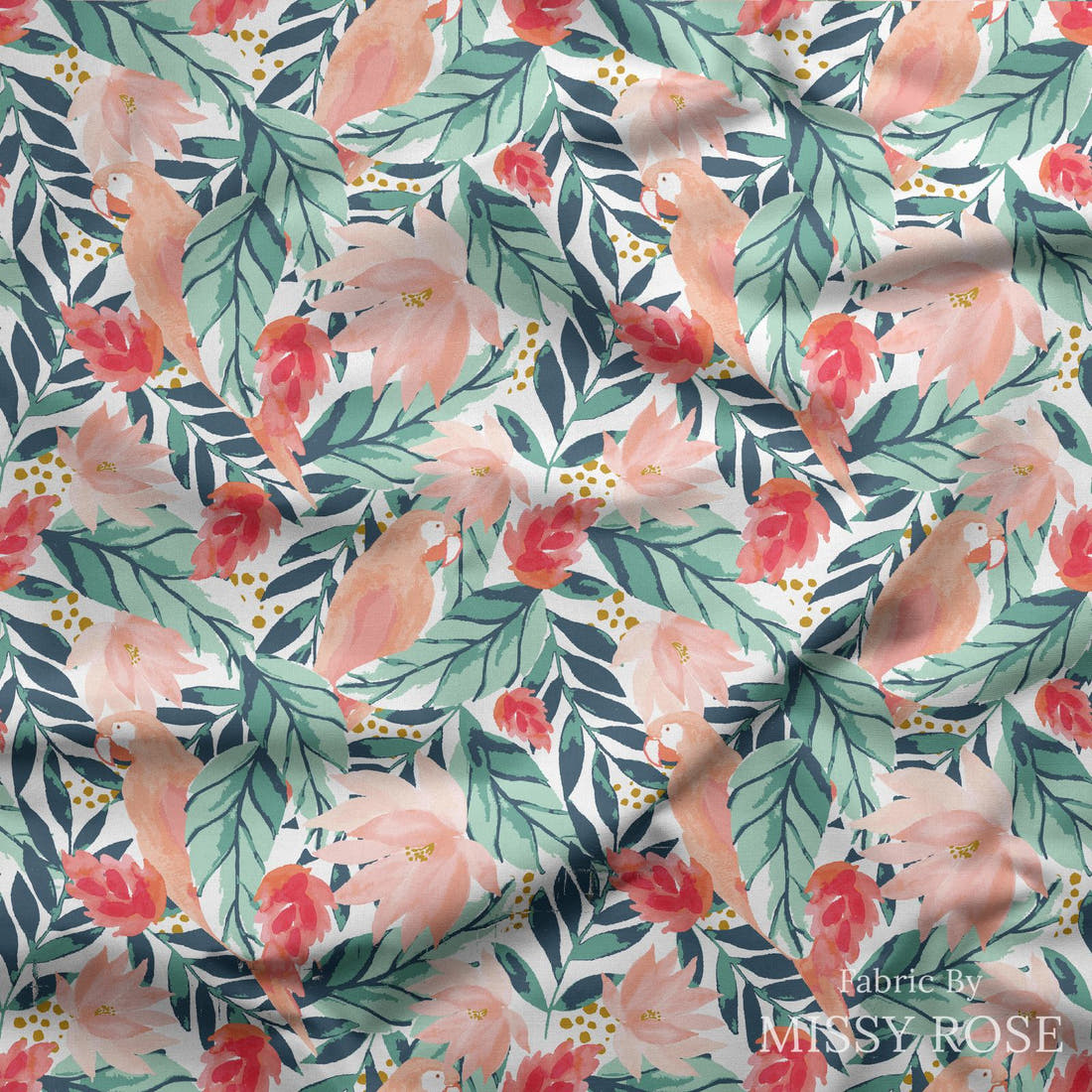 Indy Bloom Fabric Boho Beach Floral Tropical White 16 draped fabric mockup - custom printed fabric by the metre | Fabric by Missy Rose