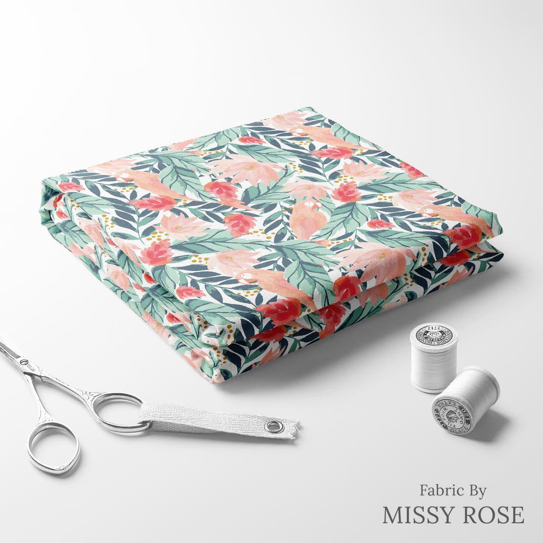 Indy Bloom Fabric Boho Beach Floral Tropical White 16 folded fabric stack with matching thread - pre-order fabric Australia | Fabric by Missy Rose