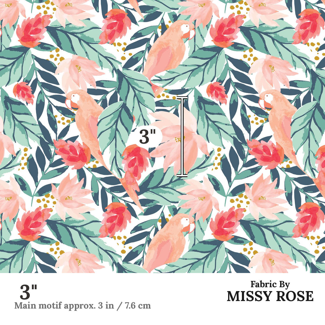 Indy Bloom Fabric Boho Beach Floral Tropical White 16 3 inch print scale guide | Fabric by Missy Rose