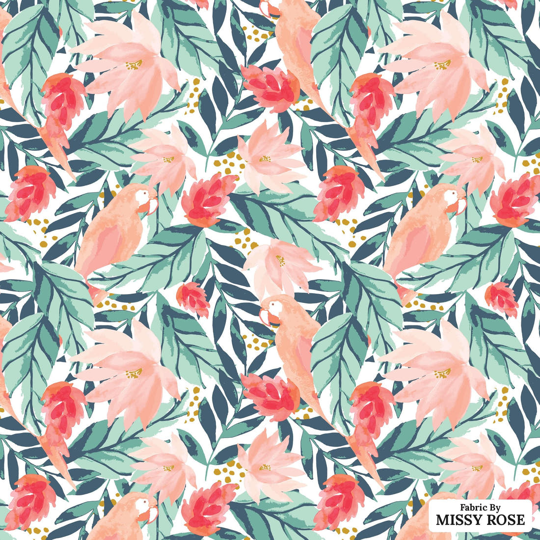 Indy Bloom Fabric Boho Beach Floral Tropical White 16 flat view of the printed design | Fabric by Missy Rose