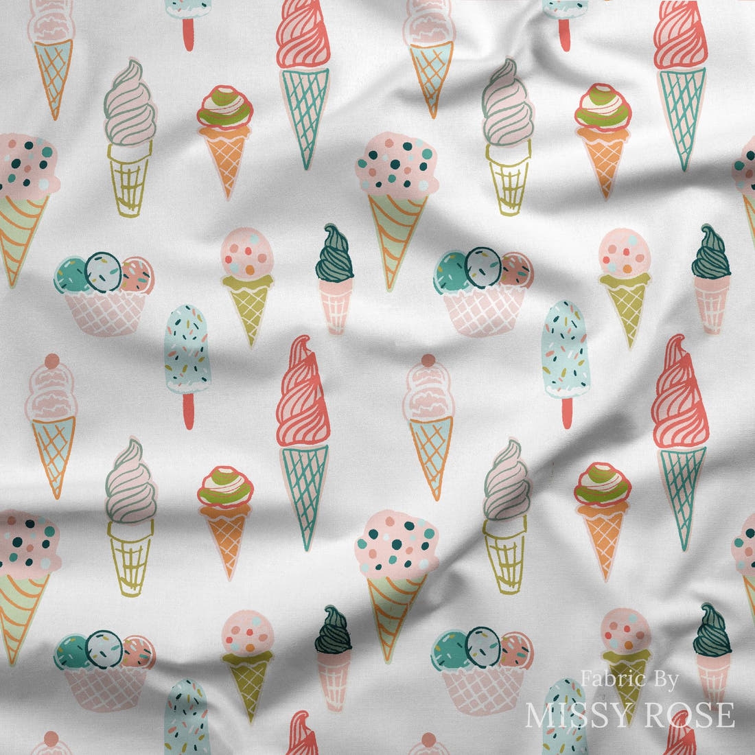 Indy Bloom Fabric Boho Beach Ice Cream Cone 05 draped fabric mockup - custom printed fabric by the metre | Fabric by Missy Rose