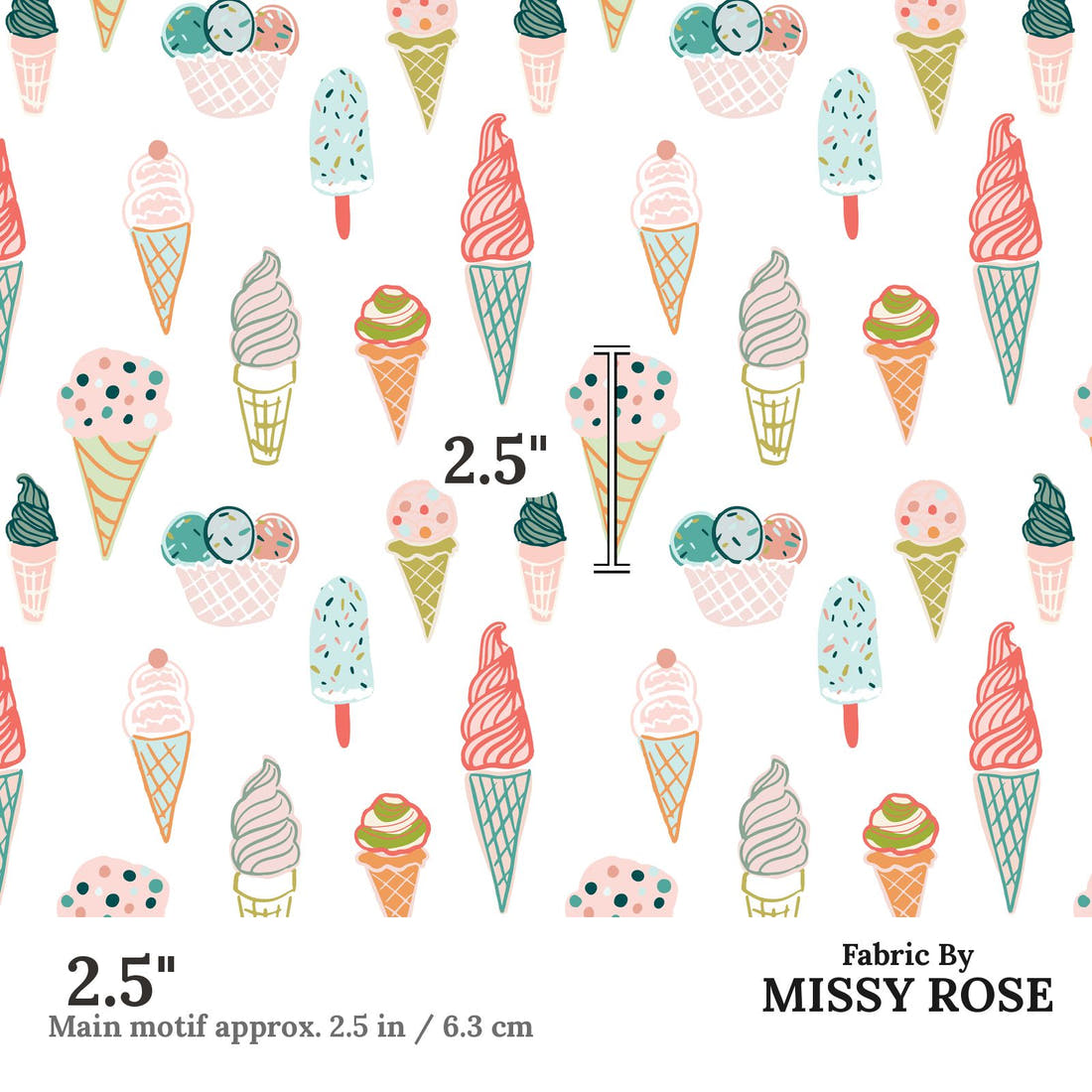 Indy Bloom Fabric Boho Beach Ice Cream Cone 05 2.5 inch print scale guide | Fabric by Missy Rose