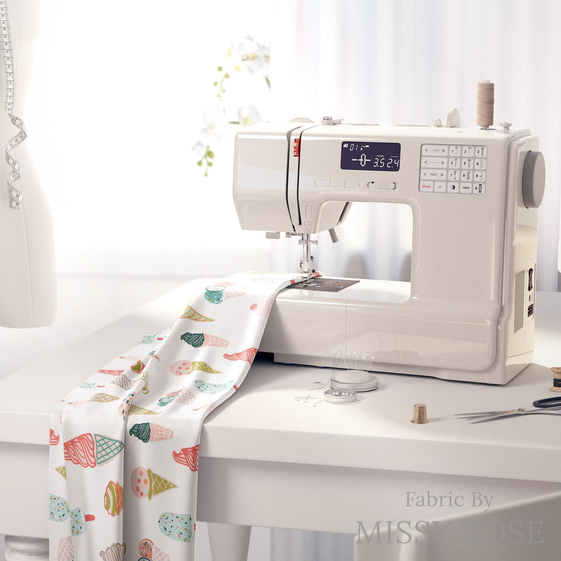 Indy Bloom Fabric Boho Beach Ice Cream Cone 05 fabric on a sewing machine - sew your own | Fabric by Missy Rose