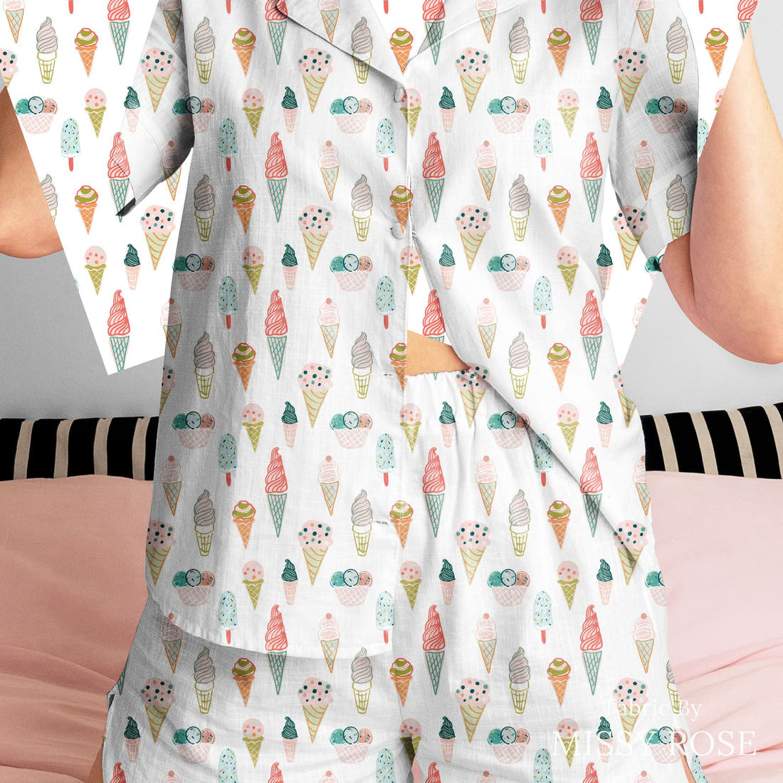 Indy Bloom Fabric Boho Beach Ice Cream Cone 05 sewn into a women's pyjama set - custom printed fabric | Fabric by Missy Rose