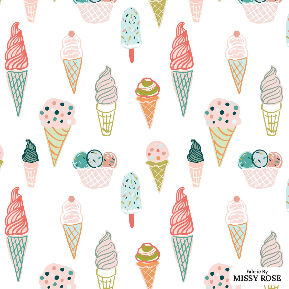 Indy Bloom Fabric Boho Beach Ice Cream Cone 05 flat view of the printed design | Fabric by Missy Rose