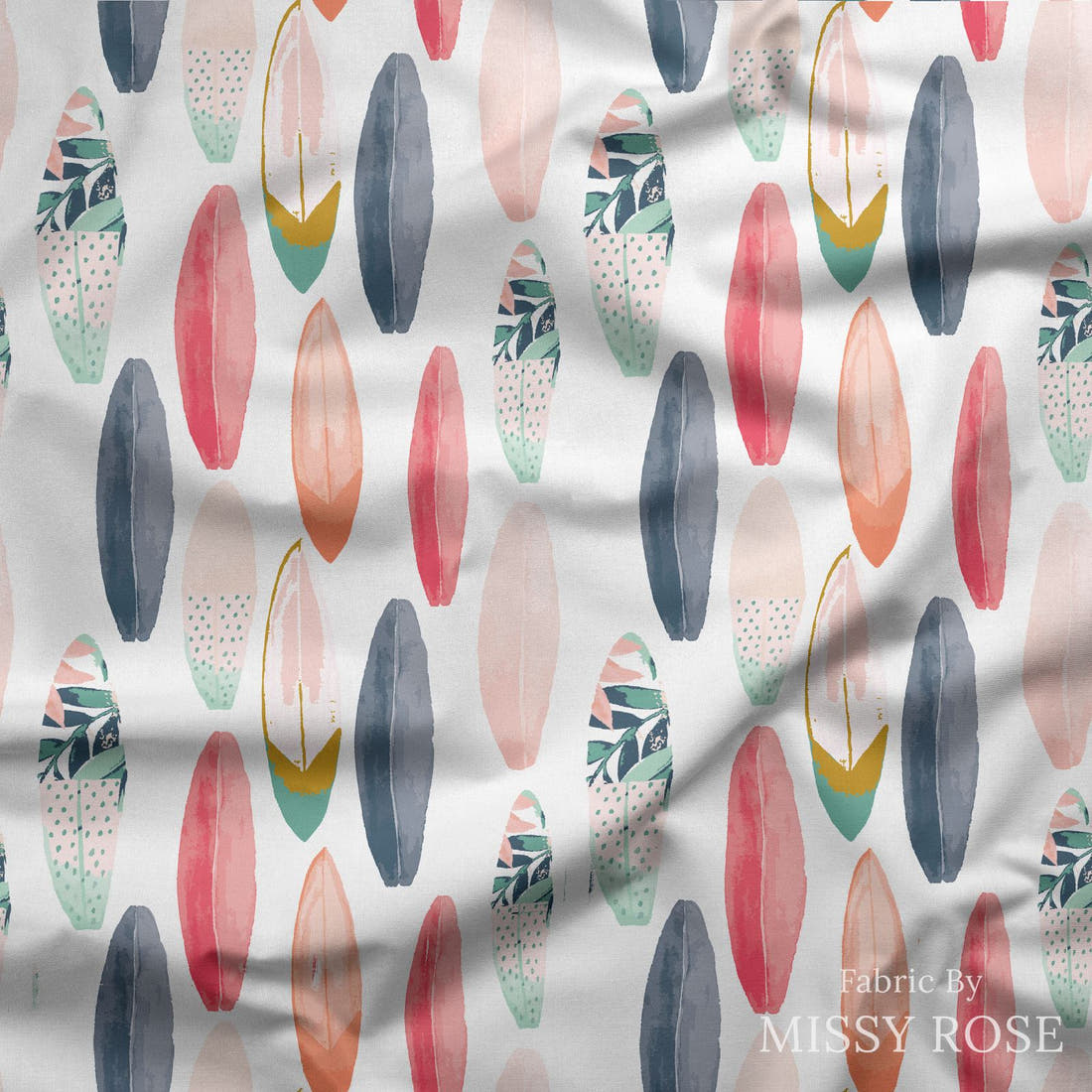Indy Bloom Fabric Boho Beach Surfboard 20 draped fabric mockup - custom printed fabric by the metre | Fabric by Missy Rose
