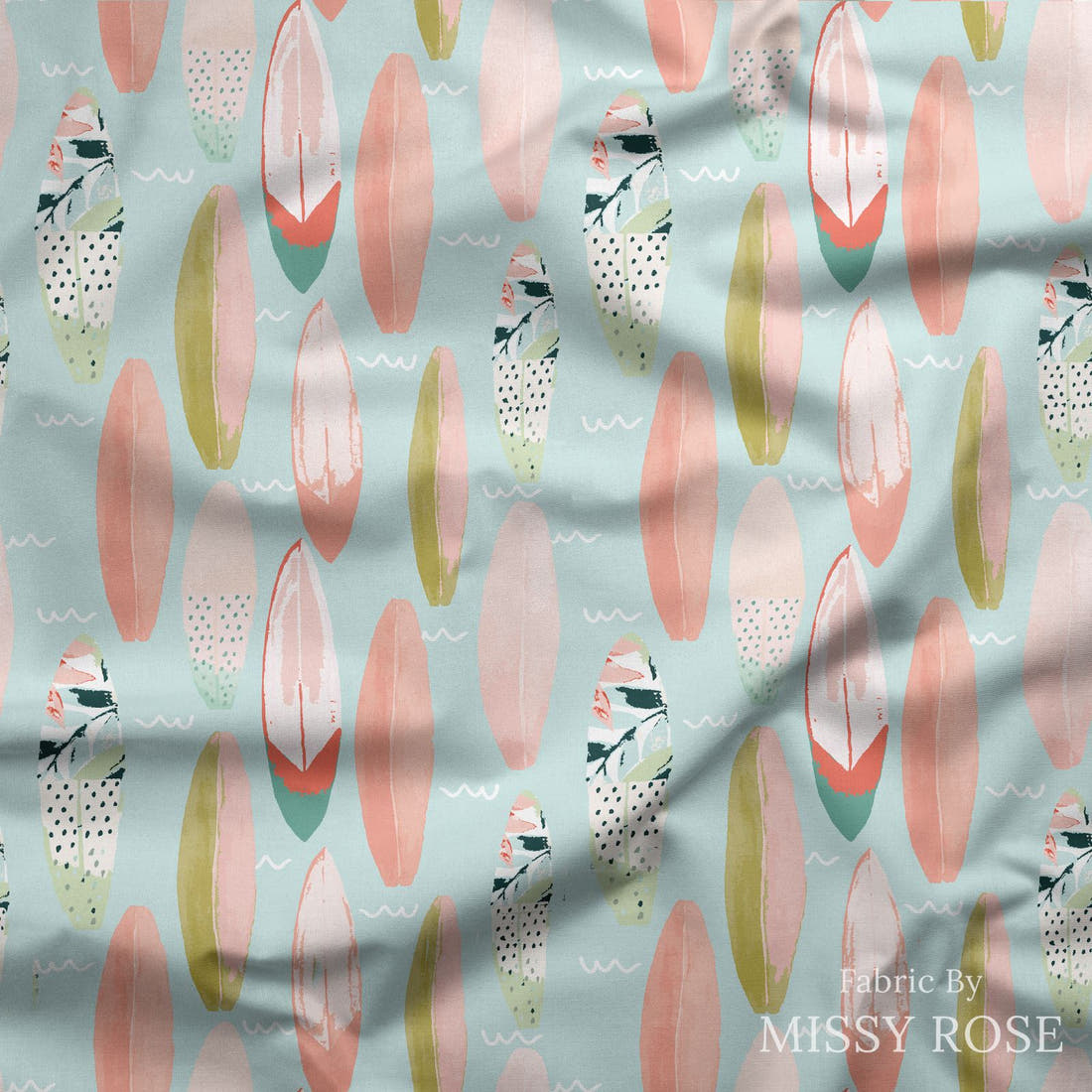 Indy Bloom Fabric Boho Beach Surfs Up 14 draped fabric mockup - custom printed fabric by the metre | Fabric by Missy Rose