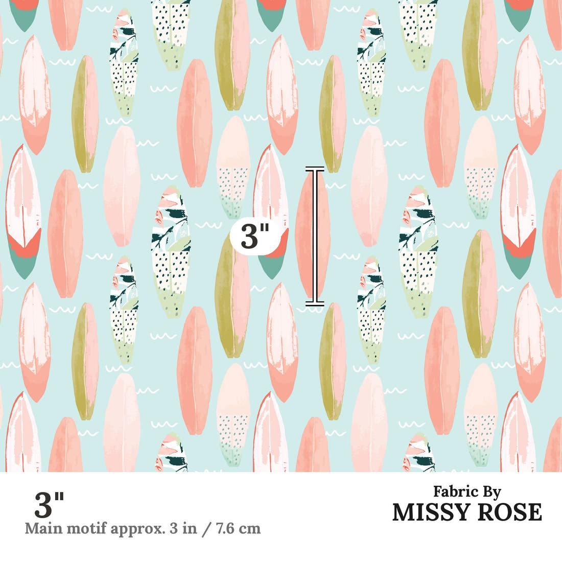 Indy Bloom Fabric Boho Beach Surfs Up 14 3 inch print scale guide | Fabric by Missy Rose