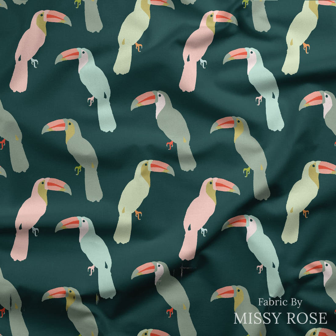 Indy Bloom Fabric Boho Beach Toucan 13 draped fabric mockup - custom printed fabric by the metre | Fabric by Missy Rose