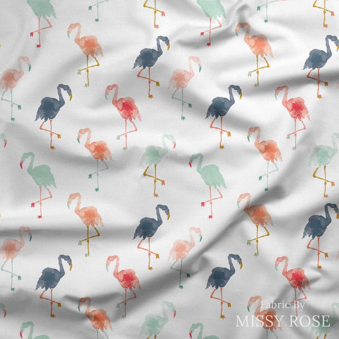 Indy Bloom Fabric Boho Beach White Flamingo 19 draped fabric mockup - custom printed fabric by the metre | Fabric by Missy Rose