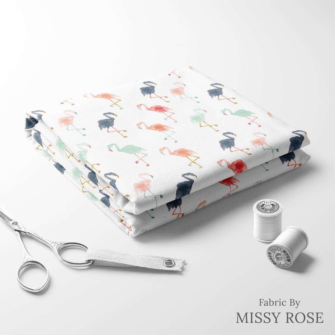 Indy Bloom Fabric Boho Beach White Flamingo 19 folded fabric stack with matching thread - pre-order fabric Australia | Fabric by Missy Rose