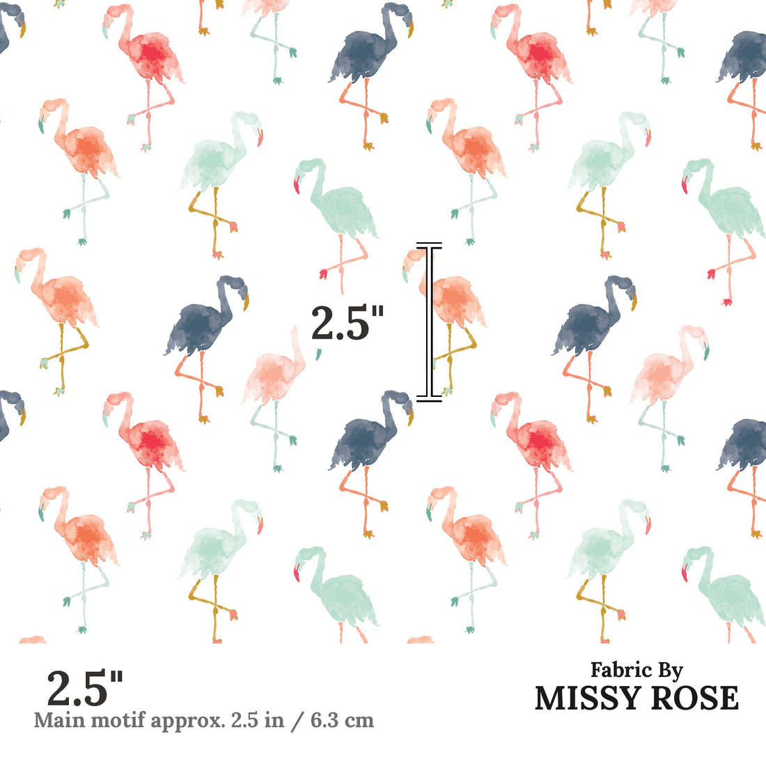 Indy Bloom Fabric Boho Beach White Flamingo 19 2.5 inch print scale guide | Fabric by Missy Rose