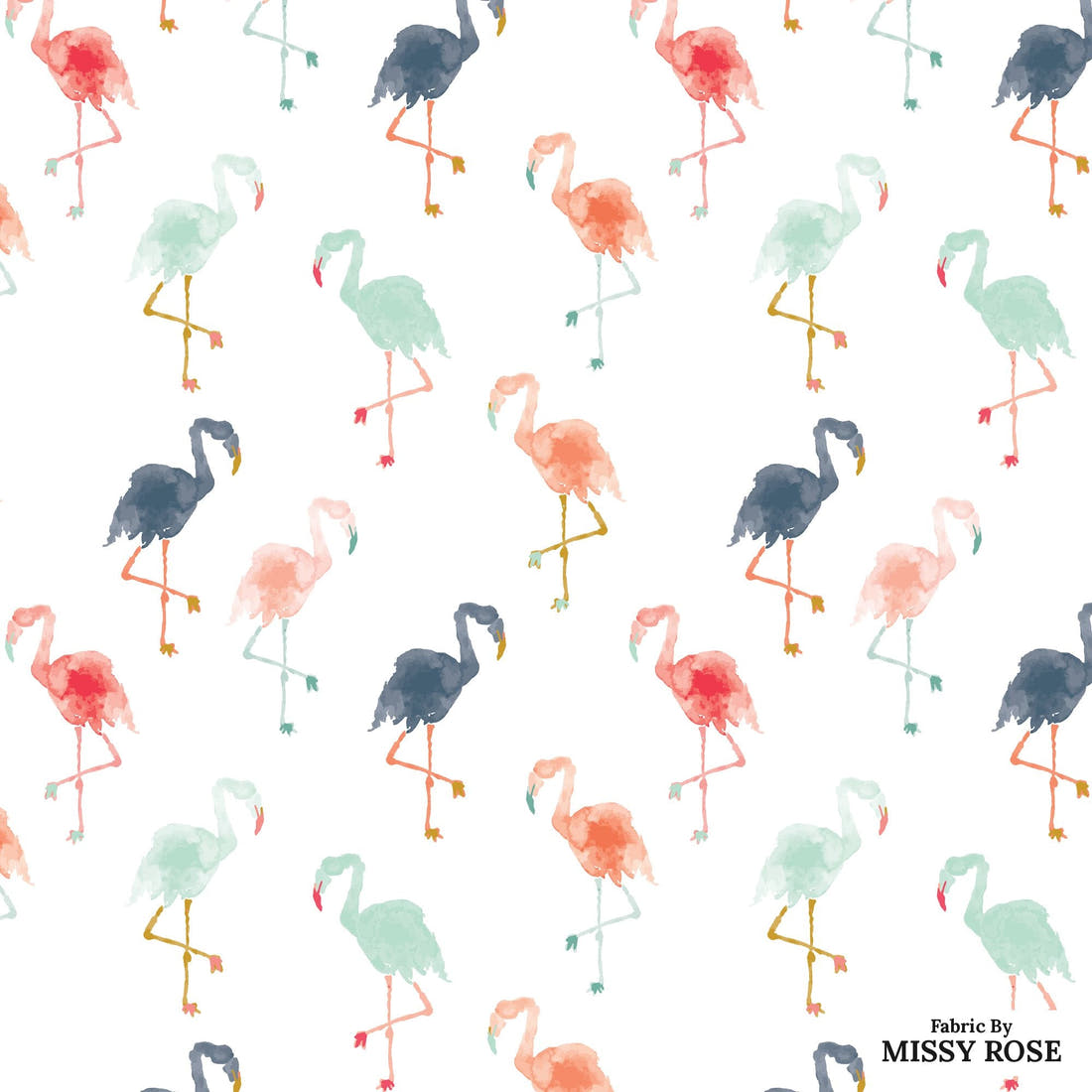 Indy Bloom Fabric Boho Beach White Flamingo 19 flat view of the printed design | Fabric by Missy Rose
