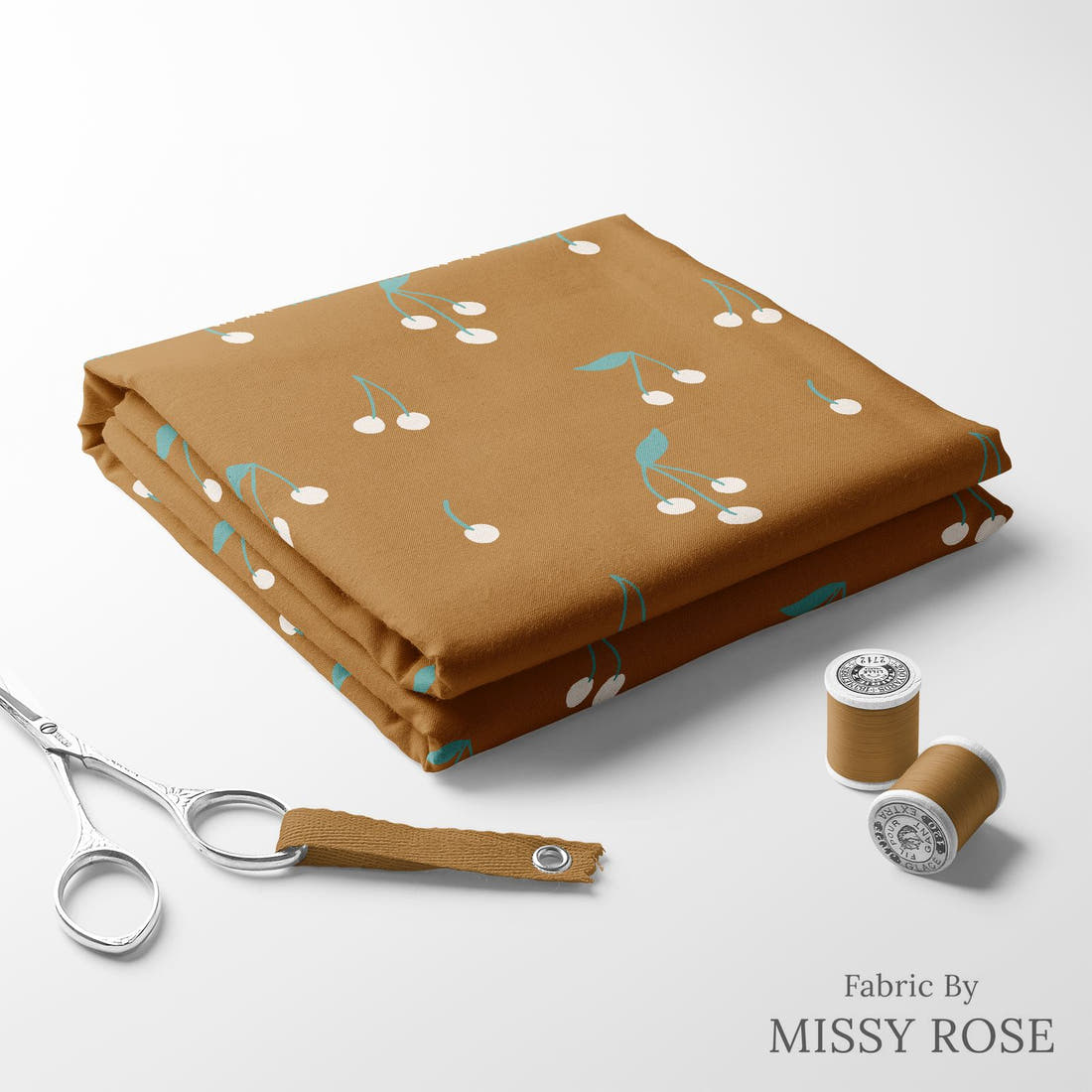Indy Bloom Fabric Boho Cherrie Brown 05 folded fabric stack with matching thread - pre-order fabric Australia | Fabric by Missy Rose