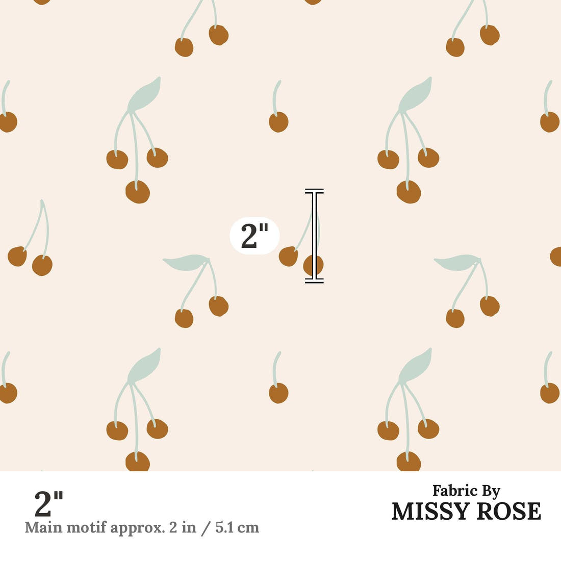 Indy Bloom Fabric Boho Cherrie Cream 06 2 inch print scale guide | Fabric by Missy Rose