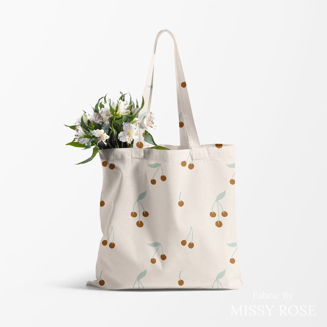 Indy Bloom Fabric Boho Cherrie Cream 06 made up as a tote bag - custom printed fabric | Fabric by Missy Rose