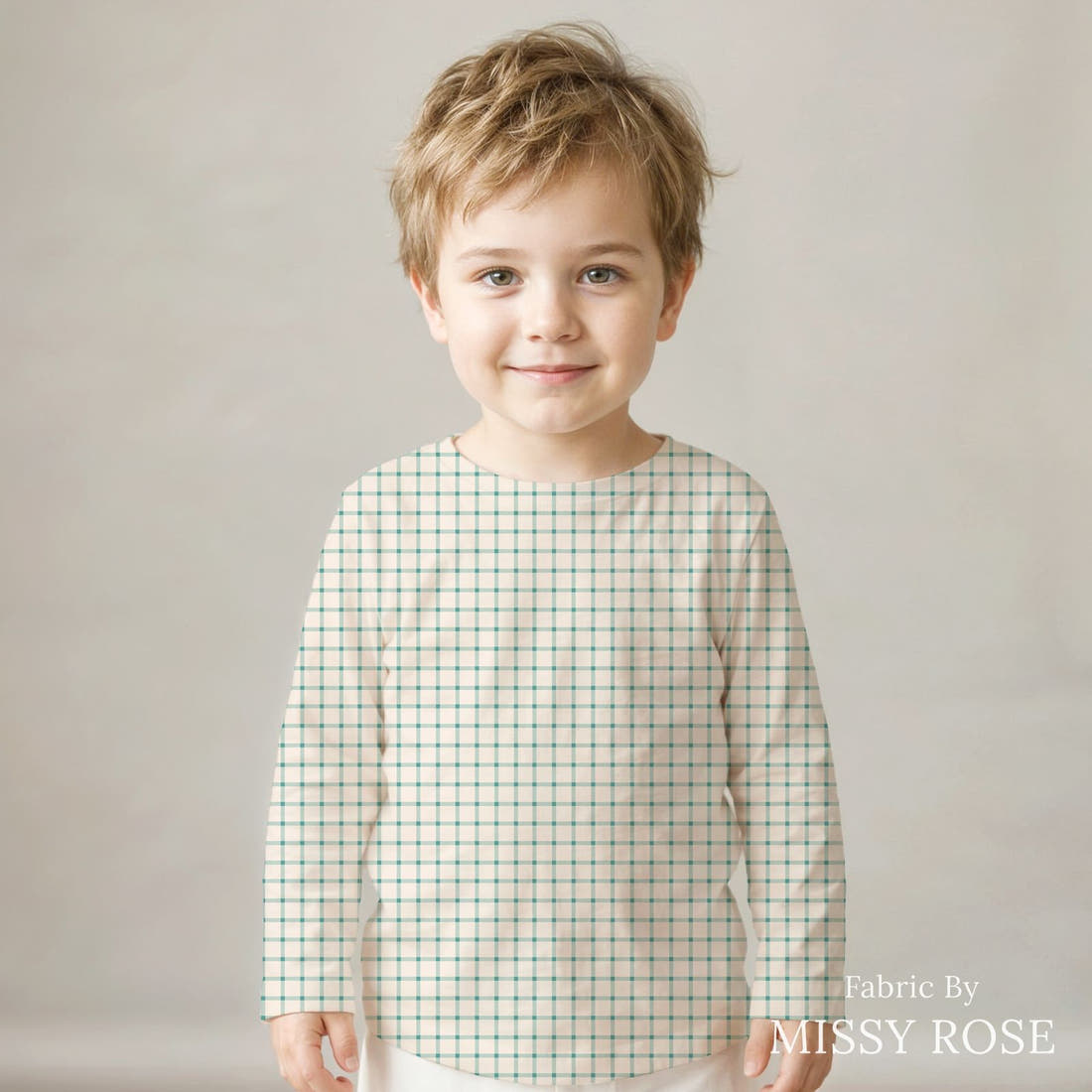 Indy Bloom Fabric Boho Gingham 08 sewn into a kids' all-over tee - custom printed fabric | Fabric by Missy Rose