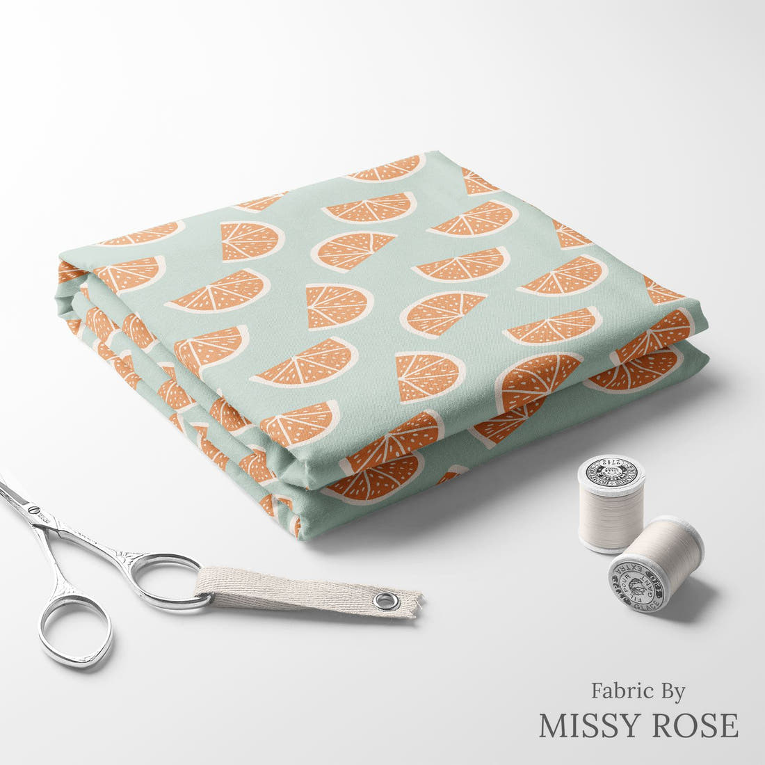 Indy Bloom Fabric Boho Grapefruit Blue 09 folded fabric stack with matching thread - pre-order fabric Australia | Fabric by Missy Rose