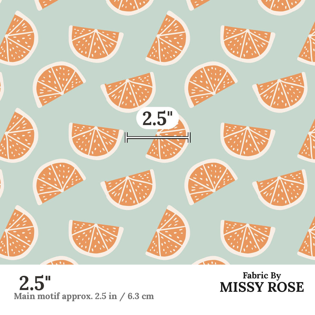 Indy Bloom Fabric Boho Grapefruit Blue 09 2.5 inch print scale guide | Fabric by Missy Rose
