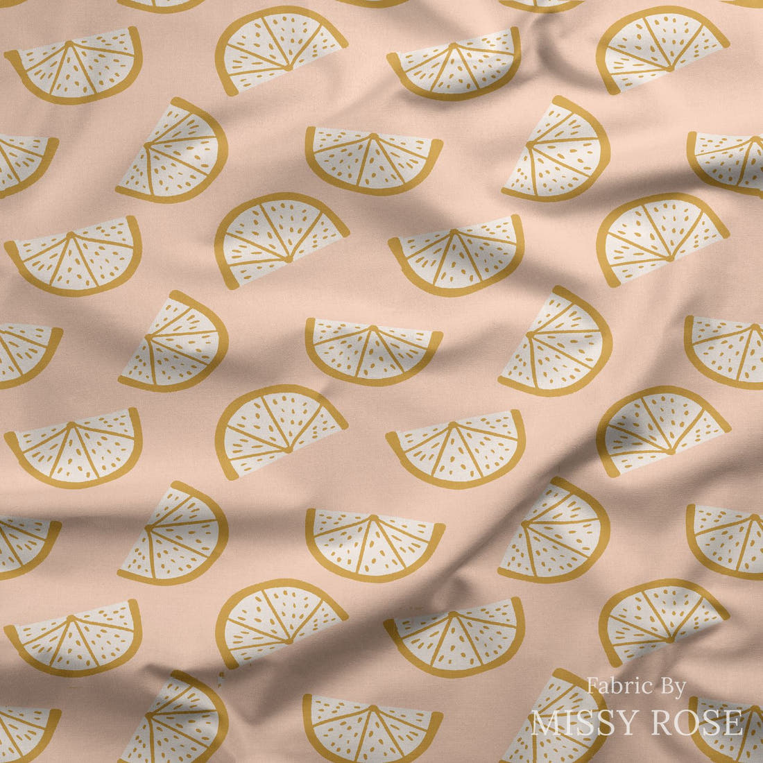 Indy Bloom Fabric Boho Lemons Blush 11 draped fabric mockup - custom printed fabric by the metre | Fabric by Missy Rose