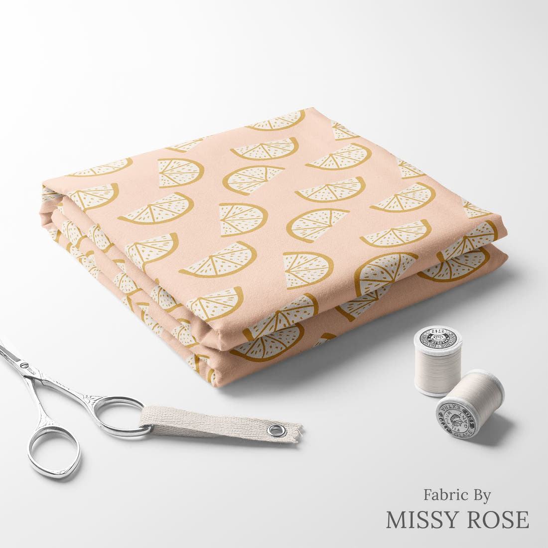 Indy Bloom Fabric Boho Lemons Blush 11 folded fabric stack with matching thread - pre-order fabric Australia | Fabric by Missy Rose